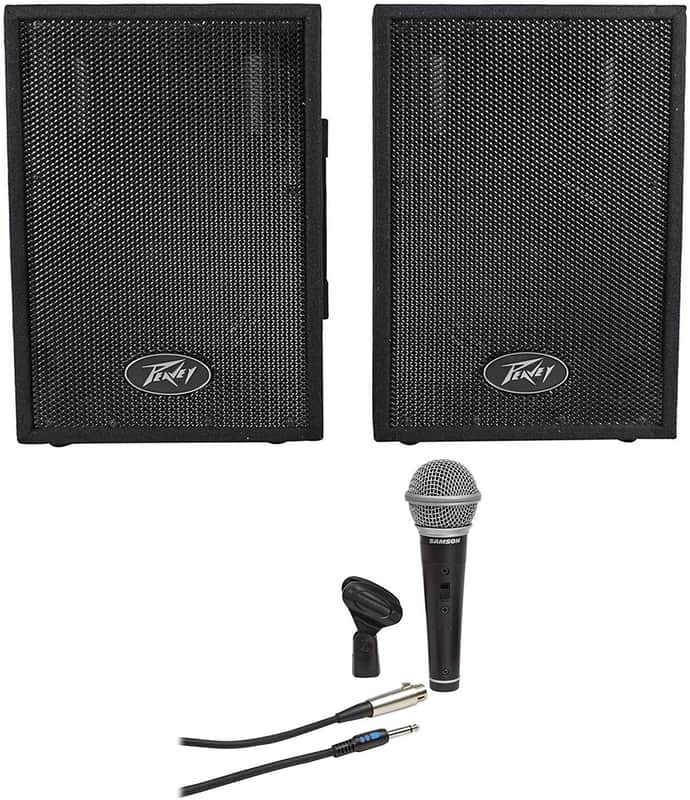 Peavey PVi10 (PAIR) 10" 100 Watt 2-Way Pro Audio Live Speakers+Samson Mic+Cable image 1