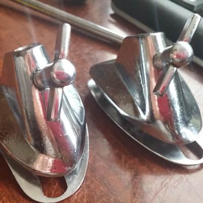 Tama Vintage TRAK PAIR Bass Drum SPUR MOUNTS W/ BACKING PLATE & LEGS MIRROR IMAGE RARE PARTS 80s image 11