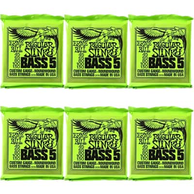 6-Pack Ernie Ball 2836 Regular Slinky 5-String Nickel Wound Electric Bass Strings (45-130) image 1