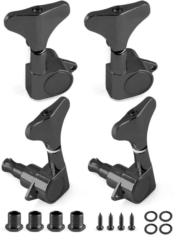 Black Sealed Bass Guitar Tuners – 2L 2R Machine Heads Set for 4-String Bass | 1:17 Gear Ratio image 1