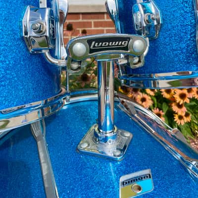 1970s Ludwig Mach 5 Pro Beat Drum Set Blue Sparkle 24/12/13/16 image 6