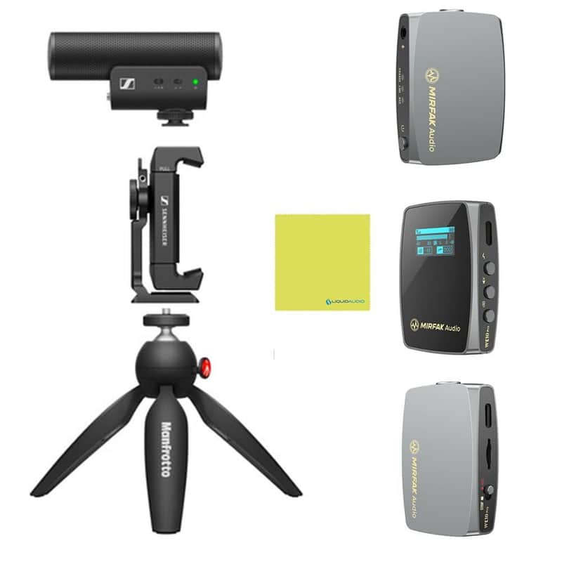Liquid Audio Sennheiser Microphone MKE 400 Mobile Kit Bundle with Mirfak Audio WE10 Pro Dual-Channel Wireless Microphone System Polishing Cloth image 1