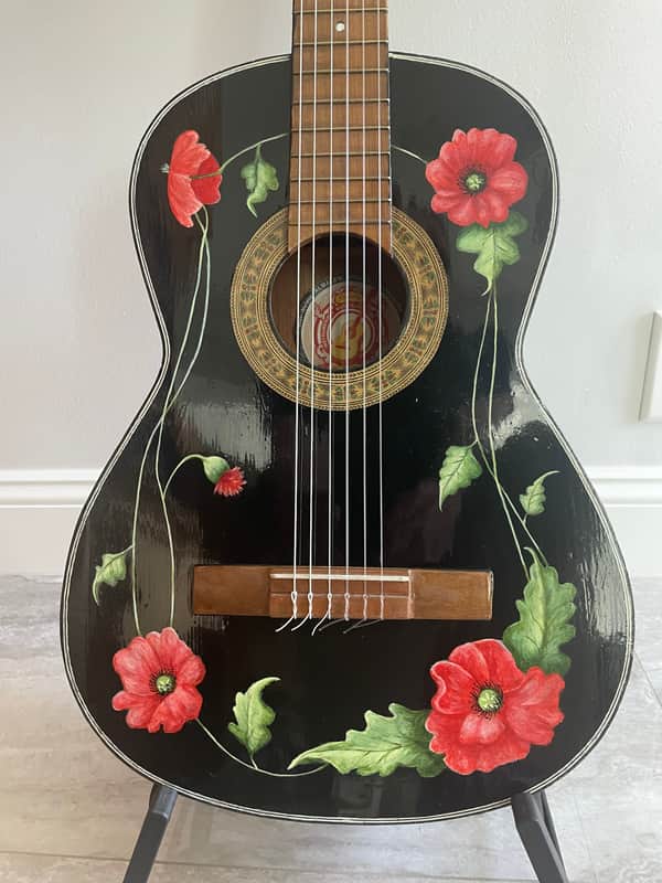 Vintage Classical Guitar mid-1950’s-60’s - Hand Painted Floral Design image 1