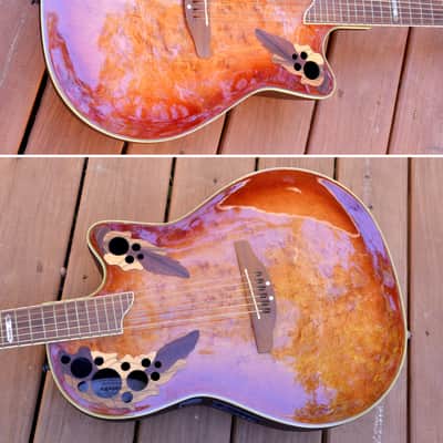 RARE Ovation CS 2000 Celebrity Deluxe Limited Edition Cherry Sunburst Flame Birdseye Maple ~MINT Top~ Elite image 8