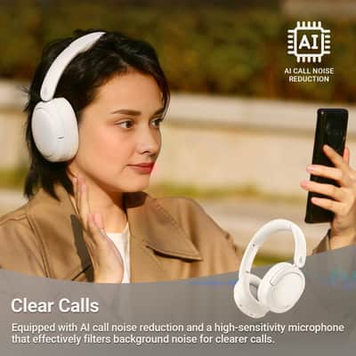 Immagine Edifier V80 Hybrid Active Noise Cancelling Bluetooth Headphones, Ivory - 5