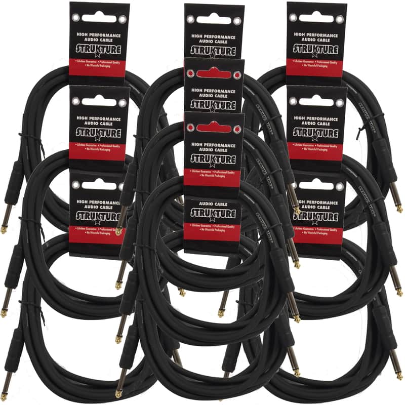 10 PACK Black Strukture 10ft Instrument Cable 6MM Rubber SC10R Lifetime Warranty! image 1