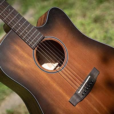 Cort Core DC Dreadnought Acoustic-Electric, Mahogany Open Pore Black Burst w/Case image 12