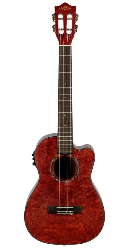 Lanikai Quilted Maple Red Stain Baritone A/E Ukulele with Foam Case (QM-RDCEB) image 1