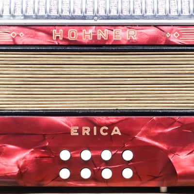 Hohner Erica 2-Row 8-Bass 21-Treble Button A-D Red Diatonic Accordion - Germany image 6