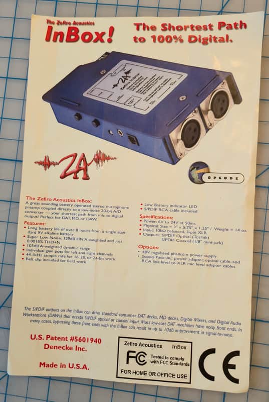 DENECKE - Rare Zefiro Acoustics Inbox - Portable Mic Preamp with 2 ch A/D Converter image 1