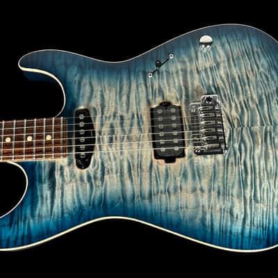 2015 Tom Anderson Drop Top Personalized Flame Top ~ Natural Arctic Blue Burst with Binding image 2