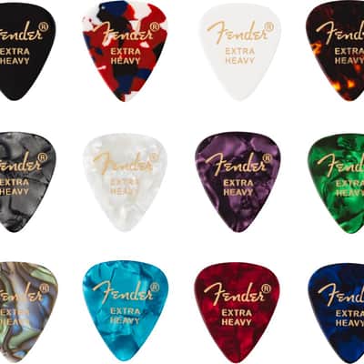 Fender Guitar Picks 351 Shape, Celluloid Color Medley Mix, EXTRA HEAVY (12 PACK) image 2