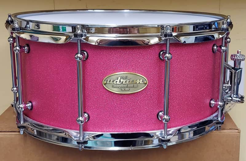 Udrum 6.5x14" Cherry Wood Snare 2021 Textured Pink Sparkle image 1