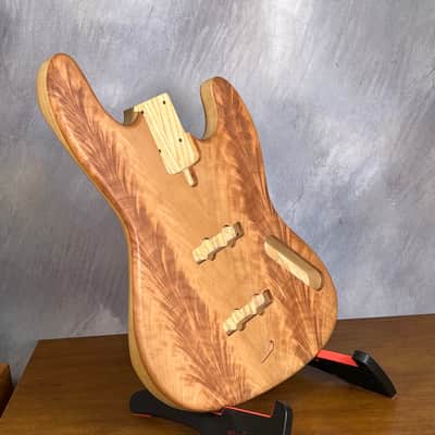 NOS High End Offset Bass Body – Highly figured Feathered Crotch American Cherry Top / Swamp Ash Back –Limited Supply R15 image 10