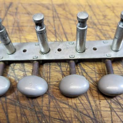 Vintage RARE 1965 Silver Plastic Buttons 6 in a line on a plate Guitar Tuners Luthier Parts image 8