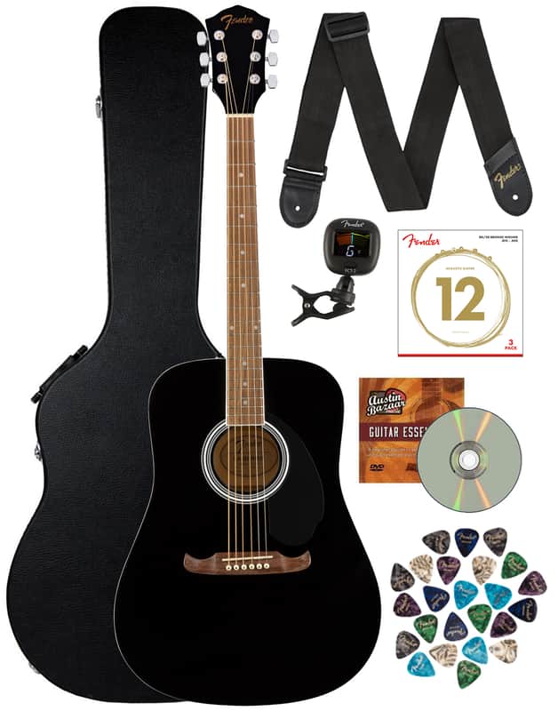 Fender FA-125 Dreadnought Acoustic Guitar - Black w/ Hard Case image 1
