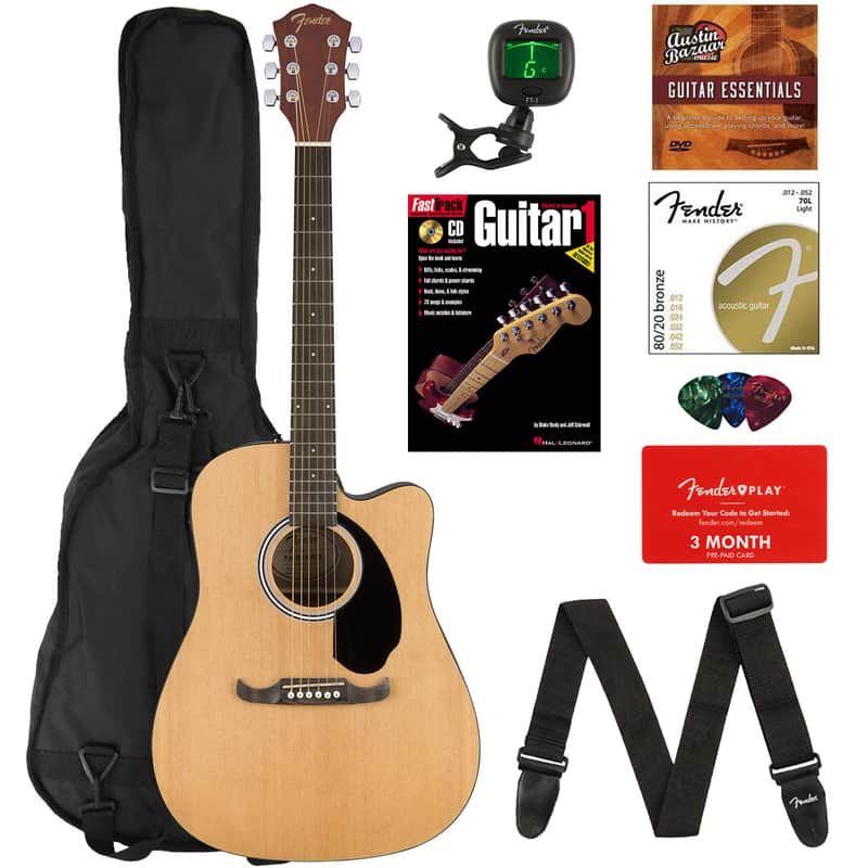 Fender FA-125CE Dreadnought Cutaway Acoustic-Electric Guitar - Natural w/ Gig Bag image 1