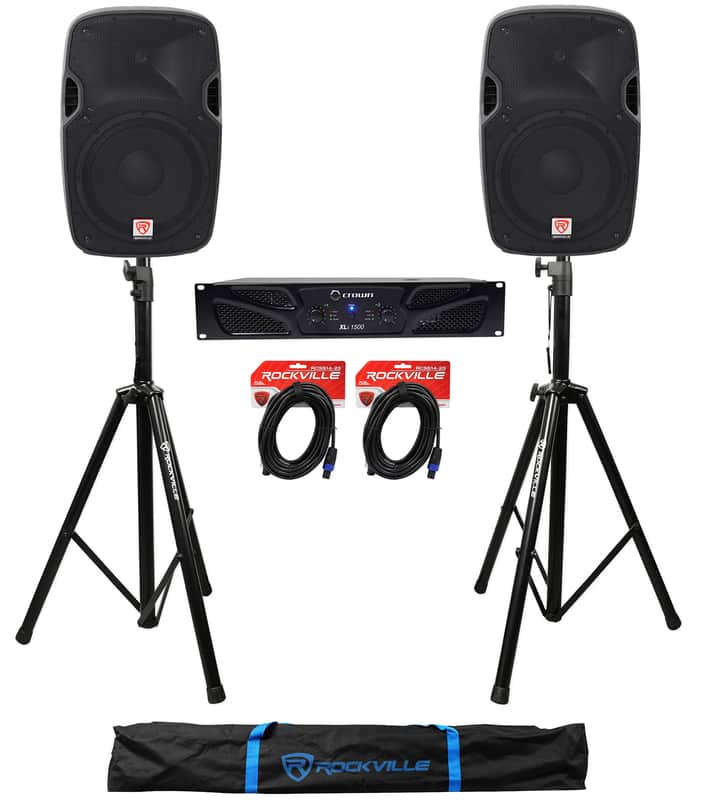 Crown Pro XLi1500 900w 2-Channel DJ/PA Power Amplifier+(2) 12” Speakers+Cables image 1