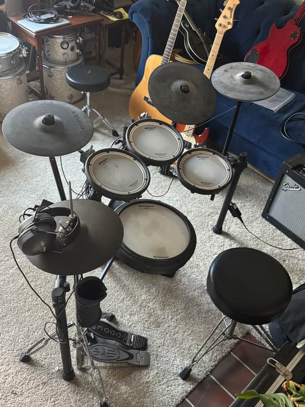 Roland TD-17KV-S W/Pearl Throne & Hi-Hat Stand Vic Firth Headphones image 1