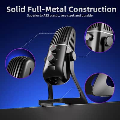 4 Professional USB Condenser Microphone, Rugged Full-Metal Mic for PC/Mac, 4 Pickup Patterns for Streaming, Podcasting & Gaming, One-Click Mute & Gain Control, Zero-Latency Monitoring image 3