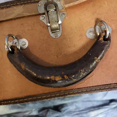 Vintage RARE 1955 Tan Green Geib Soft Shell Acoustic Guitar Case Leather Handle Gibson Epiphone Archtop Flattop image 3