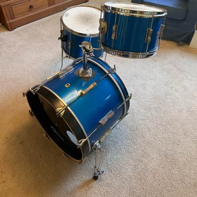 1960s Ludwig Downbeat Blue sparkle Drum Set 20x14" 12x8" 15x12" Converted Concert Tom image 3