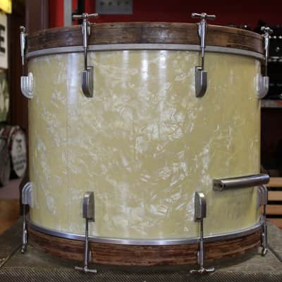 1950s Leedy 16x22 Bass Drum in White Marine Pearl image 3