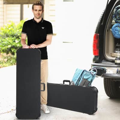 Electric Guitar Hard Case – Wooden Core, Leather Exterior, Plush Interior, Lockable Protection Case for Strat/Tele Style Guitars (Black) image 4