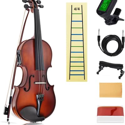 Electric/Acoustic Violin with Ebony Accessories - Perfect for Stage & Practice with Carrying Case, Violin Bow, Bridge, Rosin, Shoulder Rest, Stickers, Tuner, Instruction, Handcraft with Maple, Spruce image 1