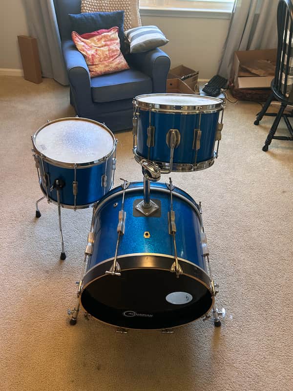 1960s Ludwig Downbeat Blue sparkle Drum Set 20x14" 12x8" 15x12" Converted Concert Tom image 1