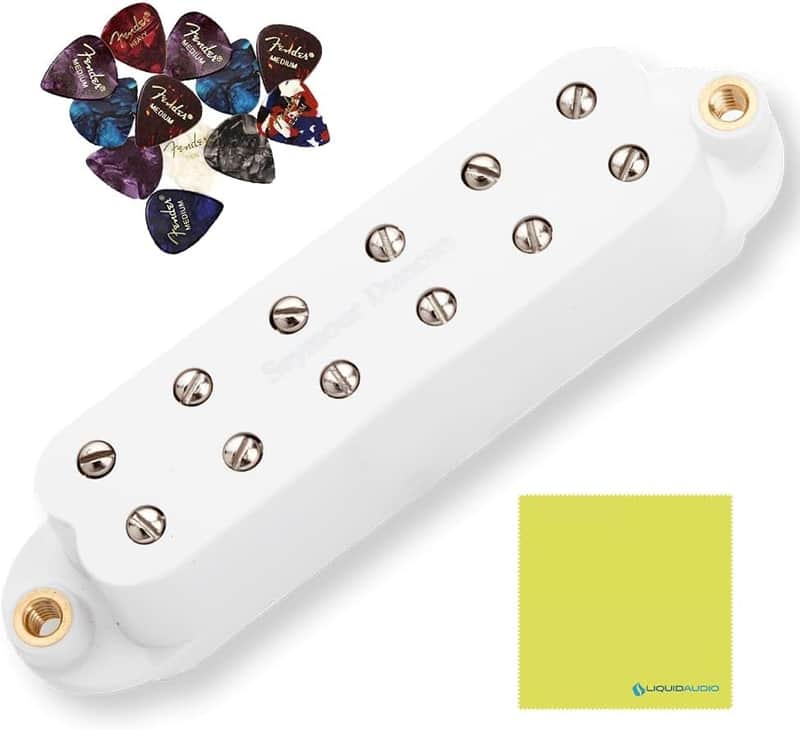 Seymour Duncan 11205-16-W JB Jr.™ Strat High Output Single Coil Sized Humbucker White Pickup Bundle w/ 12x Fender Guitar Picks, and Liquid Audio Polishing Cloth image 1