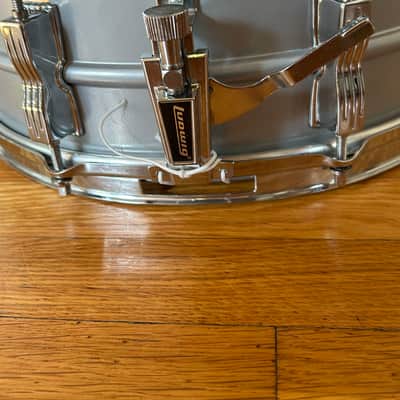 Ludwig L-404 Acrolite 5x14" 8-Lug Aluminum Snare Drum with Rounded Blue/Olive Badge 1979 - 1993 - Gray image 9