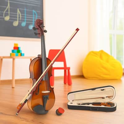 1/2 Acoustic Violin Starter Kit – Natural Wood Finish with Hard Case, Bow, and Rosin (Kids Beginner Gift Set) image 1