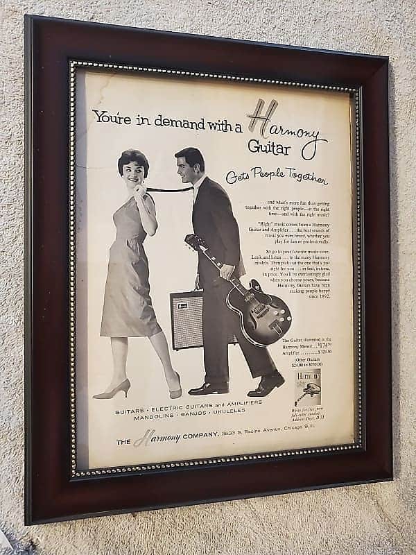1959 Harmony Guitars promotional Ad Framed Harmony Meteor Original image 1
