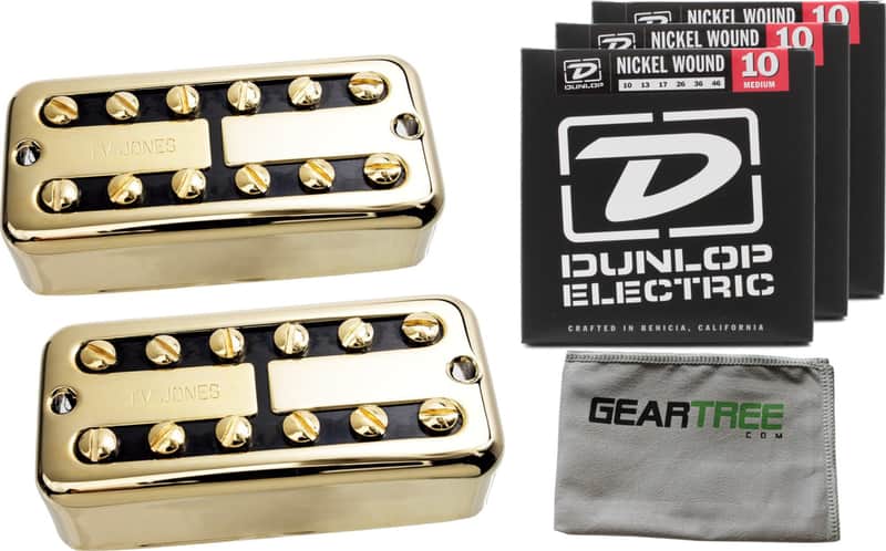 TV Jones TV Classic Universal Mount Gold Neck and Bridge Pickups w/ Geartree Cloth and 3 Packs of Strings image 1