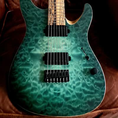 Mayones Aquila Elite S7 26.5" Reverse Headstock 4A QM top, Pale Moon Ebony Fretboard 16", Luminlay Offset Dot Inlays, Black Limba body, Wenge neck, Velvetrone Pickups image 10