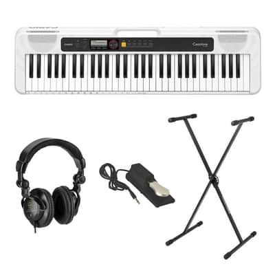 Casio CT-S200 61-Key Digital Piano Style Portable Keyboard with 400 Tones, White Bundle with Stand, Studio Monitor Headphones, Sustain Pedal