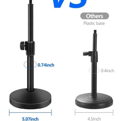 Mic Stand Desk with Microphone and Cell Phone Clip, Upgraded Weighted Base, Adjustable Height, Condenser, Podcast, Mike Accessories, 5/8" Male to 3/8" Female Metal Adapter image 2