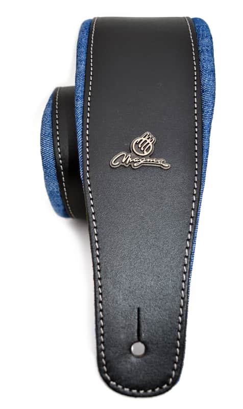 Magma Leathers 2.52" Delux Argentinean padded Black Leather and jeans Guitar Strap (07MN01A.) image 1