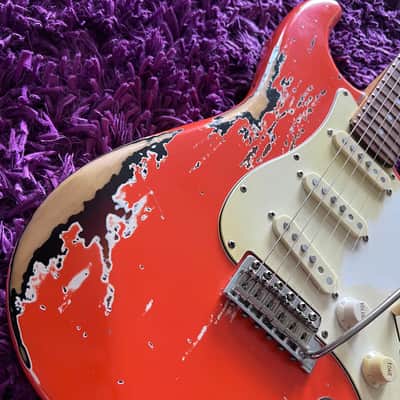 Relic'd Fender Style Stratocaster Fiesta Red Over Sunburst (Unknown Manufacturer) image 3