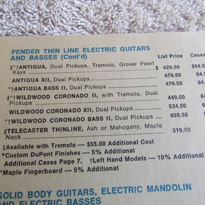 1968 Fender Price List Original Vintage Fender Price List W/Guitars Amps Parts & More Vintage 1968 image 3