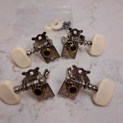 Unbranded Ukulele Uke Open Tuning Machines Tuners -Set of 4 (2+2) - Chrome w/ Ivory Knobs/ Buttons - Screws & Ferrules/Bushings image 8