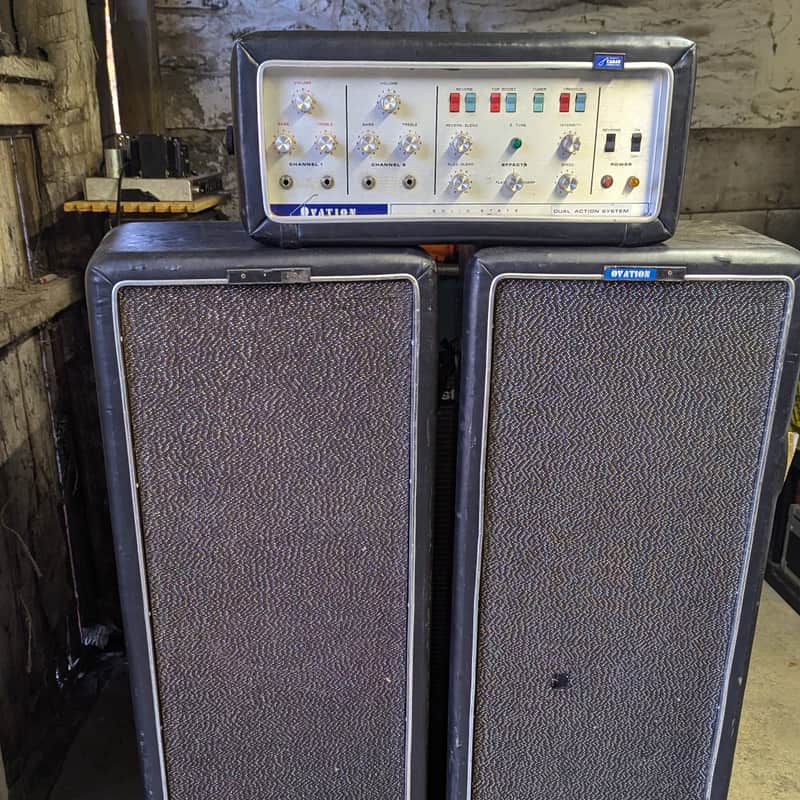 Vintage 1970s Ovation Dual Action System Solid State preamp + speaker columns image 1