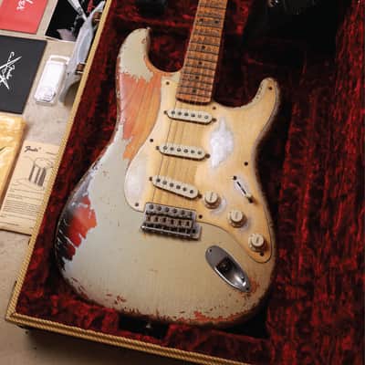 Fender Custom Shop Masterbuilt 1958 Stratocaster Heavy Relic 2020 - Heavily Aged Pale Sonic Blue Over Choc Faded 3-Tone Sunburst (Heavy Relic) image 5