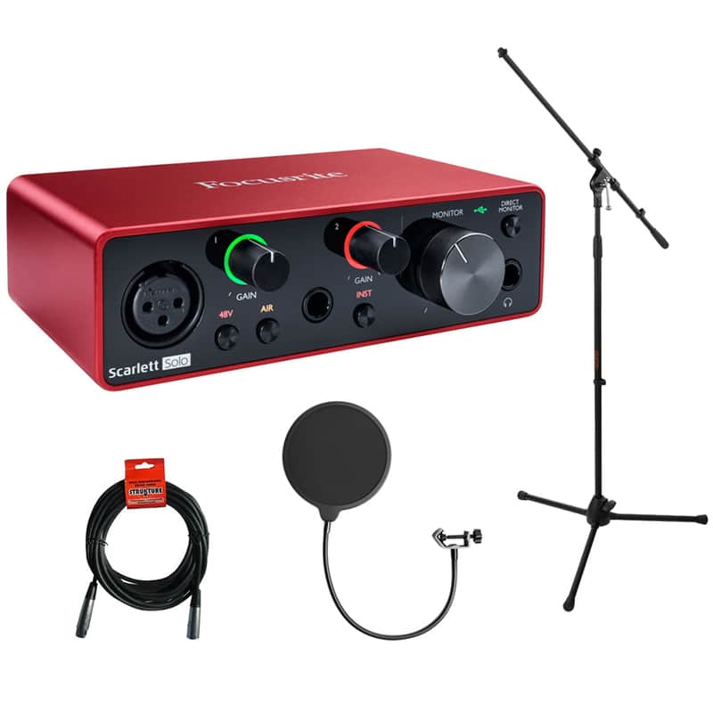 Focusrite Scarlett Solo 4rd Gen USB Audio Interface Bundle Mic Stand + Pop Filter + XLR Cable image 1
