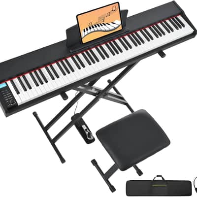 Digital Piano 88 Key Weighted with Piano Bench, 88 Key Full Size Semi Weighted Keyboard Piano, Electronic Piano for Beginner,with Adjustable Stand,Carrying Case,Sustain Pedal,Headphone (Black) image 1