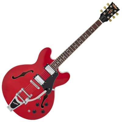 Vintage VSA500B ReIssued Semi Acoustic Guitar w/Bigsby - Cherry Red (VSA500BCR) image 2
