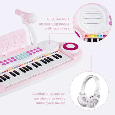 37-Key Z-Shape Kids Toy Keyboard Piano with Microphone, Flashing Lights & Audio Cable | Educational Electronic Organ for Toddlers (Pink) image 3