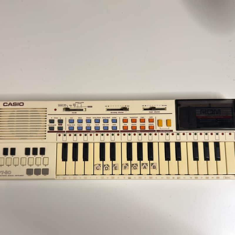 Casio PT-80 32-Key Mini Synthesizer 1980s - White image 1