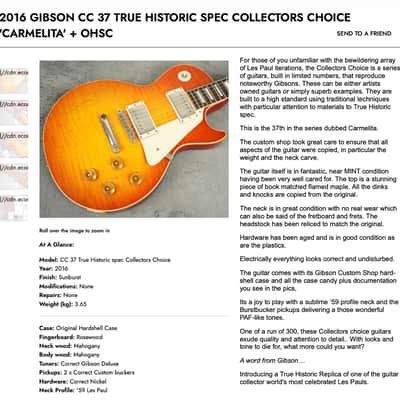 Gibson Les Paul 2016 'Carmelita' '59 Burst True Heritage Collector's Choice cc37 image 15
